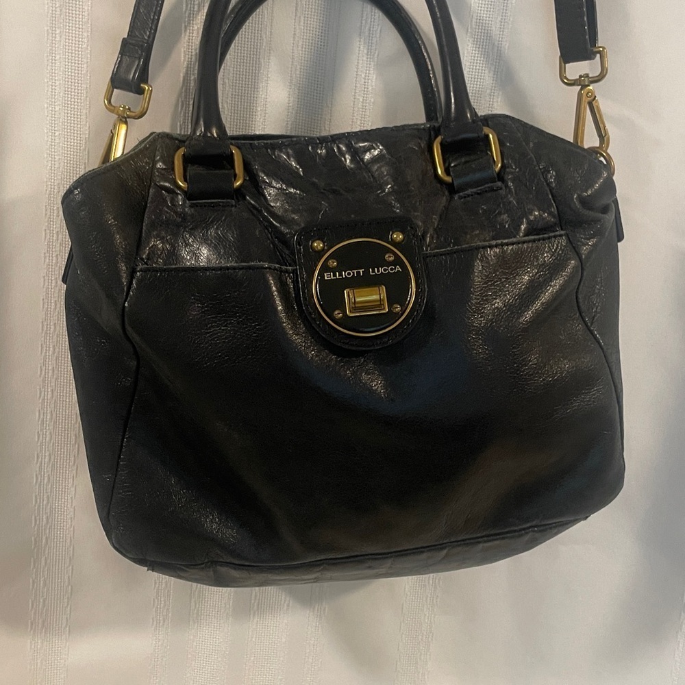 Elliot Lucca Black Leather Handbag Medium size USED Crossbody Satchel - Picture 2 of 6